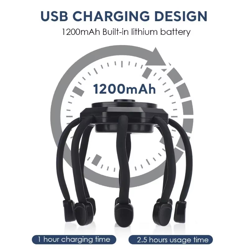 NeuroRelax™ Octopus Head Massager: 20-Contact Electric Scalp Massager with Red Light Therapy