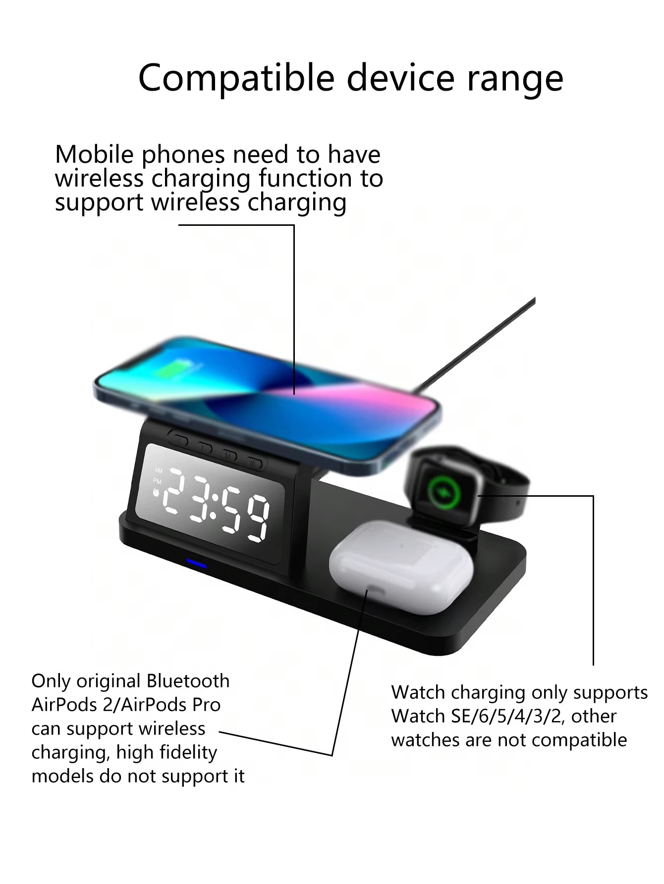 PowerHub Pro 3-in-1: Fast Wireless Charger, Smart Clock & Alarm – All in One Sleek Device